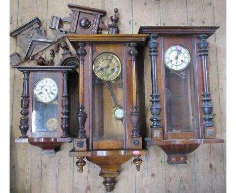 Three Regulator style wall clocks, together with a drop dial clock, af