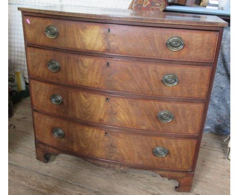 A Victorian mahogany bow front chest, of four long graduated drawers, on bracket feet, 44.25ins x 24.25ins, height 42.25ins