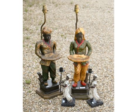 A companion pair of Blackamoor style figural table lamps, as a male and female figure, 67m cm h&nbsp; incl. fitting and to/w 