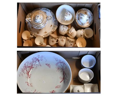 A quantity of early 19th century Staffordshire china tea wares no. 8450 (painted mark), to/w a Cauldon 'Parroquet' basin, ram