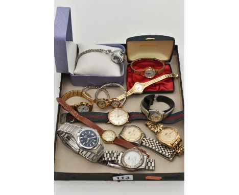 ASSORTED LADIES AND GENTS WRISTWATCHES, to include a gents AF 'Enicar Ultrasonic' gold plated watch on a fabric strap, a gent