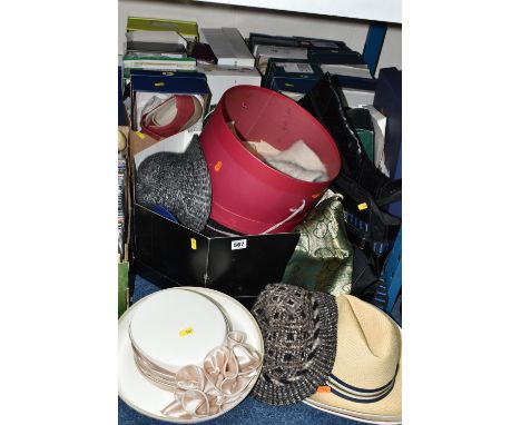 THREE BOXES OF LADIES' SHOES AND HATS, to include approximately twenty boxed pairs of shoes and boots, UK size 4, maker's nam