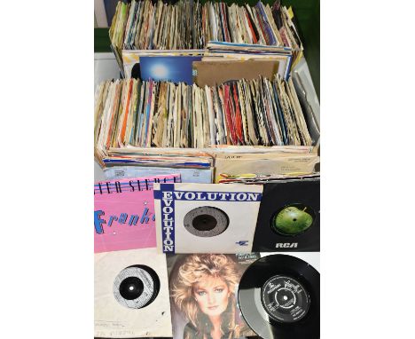 TWO BOXES OF SINGLES RECORDS, approximately two hundred and fifty to three hundred singles, by artists to include The Beatles