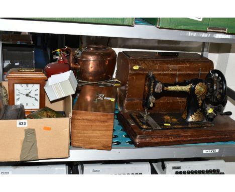 ONE BOX OF MISCELLANEOUS SUNDRIES, to include a modern Seiko mantel clock, a wooden cigarette box, an Italian inlay burr wood