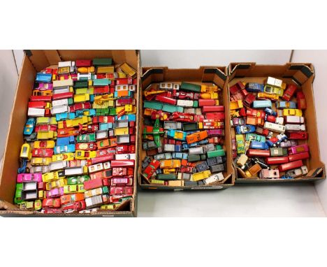 Three trays containing a quantity of Matchbox, Husky, and similar scale vintage diecasts, mixed examples to include a Matchbo