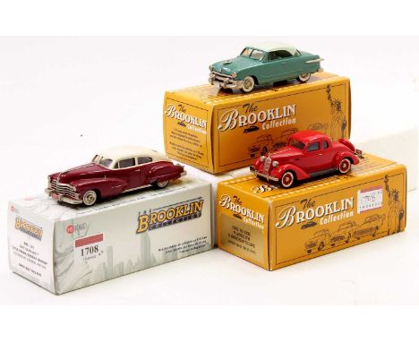 Brooklin Collection 1/43rd scale white metal boxed vehicle group, 3 examples to include BRK 105 1947 Cadillac, a BRK90 Plymou