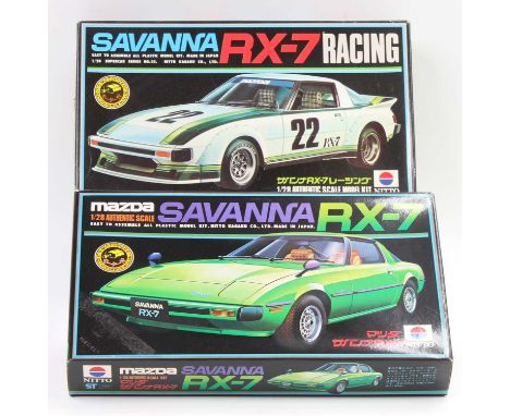 Nitto 1.28 scale plastic kits group, No.20 1976 Mazda RX-7 Savanna &amp; No.22 Mazda RX-7 #22 Racing, mid 1970's issue ex Swi