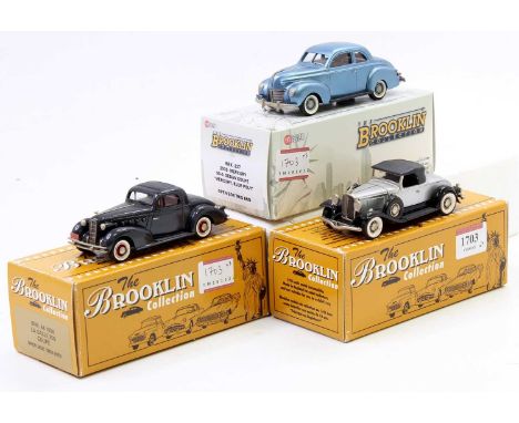 Brooklin Models 1/43rd scale white metal vehicle group, 3 examples to include BRK117 1939 Mercury 99-A Sedan Coupe, a BRK 84 