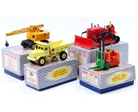 Dinky Toys boxed model group of 4 comprising No. 961 Blaw Knox Bulldozer, No. 965 Euclid Rear Dump Truck, No. 971 Coles Crane