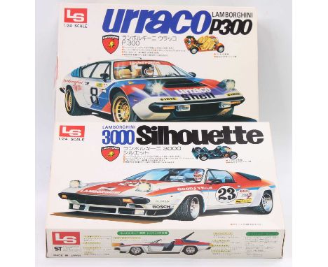 L.S 1.24 scale plastic kit group to include, CS 14-1 Lamborghini P300 Urraco #8 inc working lights, and a CS 15-2 Lamborghini