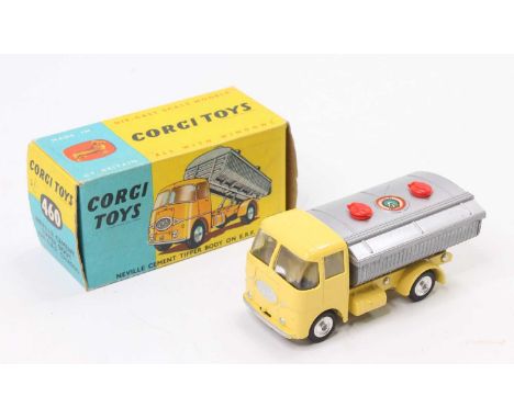 A Corgi Toys No. 460 Neville Cement tipper, comprising of ERF yellow cab and chassis with silver back and spun hubs housed in