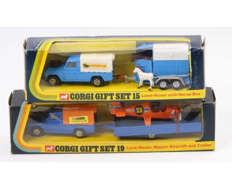 2 Corgi Toys boxed models comprising Gift Set 19 Land Rover, Nipper Aircraft and Trailer, blue Land Rover with matching trail