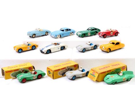 A collection of Dinky Toys comprising mostly racing cars and including No. 236 Connaught Racing Car, No. 110 Aston Martin DB3