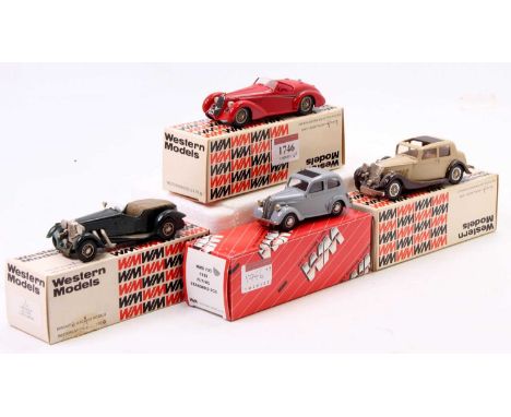 Western Models 1/43rd scale white metal boxed vehicle group, 4 examples to include 1937 Lagonda 4.5 Litre, a WMS34 1936 Bentl