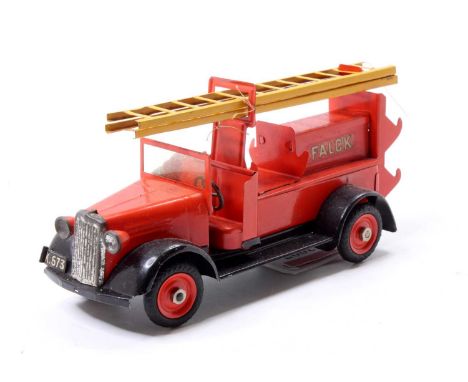 A Tekno No. 351 tinplate Falck fire engine comprising of orange to red body with black chassis and running boards, and a yell