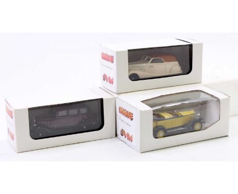 SVM Mini Route 1/43rd scale resin vehicle group, 3 examples to include No.58 Citroen C6 Torpedo, a No.86 Renault Nervastella,