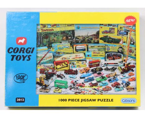 Gibson Corgi Toys 1000 piece Jigsaw Puzzle depicting various Corgi Toys models and boxes, in the original box, complete
