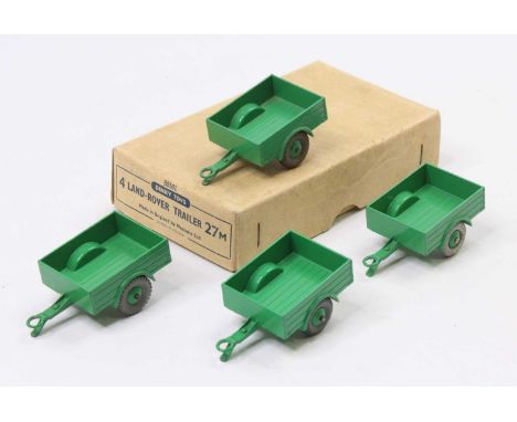 Dinky Toys No. 27M Land Rover Trailer original trade box containing 4 examples all in green with green hubs, housed in an ori