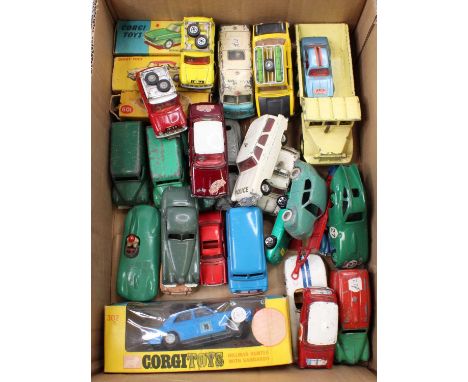 A collection of mostly Dinky and Corgi Toys including a Dinky Toys No. 157 Jaguar in sage green, No. 481 Bedford "Ovaltine" V