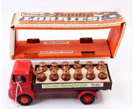 A Triang Toys Jumbo Lorries Morris Farm Wagon with milk churn load in "County Farmers Ltd" livery, the window glazing has sli