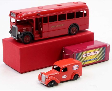 Ruby Toys Made in England boxed group, 2 examples to include a No.46 Leyland Bus, together with a No.47 Jowett Bradford, both