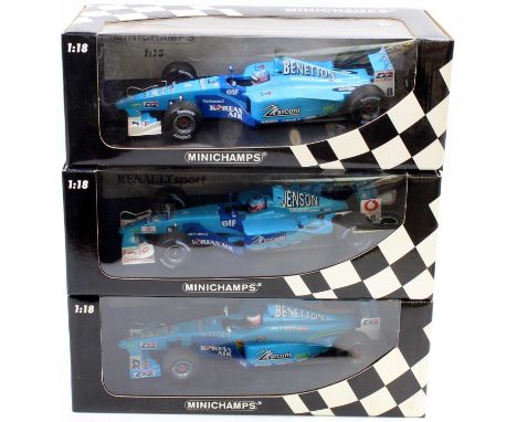 A Minichamps 1/18 scale boxed Formula One Racing diecast gro9up to include a limited edition 1 of 900 pieces Benetton Renault