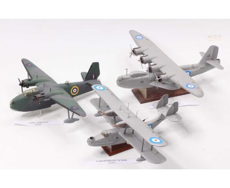 Three various wooden and handbuilt approx 1/72 scale 1930s and 1940s British model aircraft to include a 1938 Saro A33, a 194