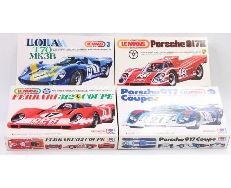 Mitsuwa 1.28 scale plastic kits 1969-72 Le Mans Series, 612 Porsche 917 ' Martini' #21 V. Elford, 611 Porsche 917K ' Shell' #