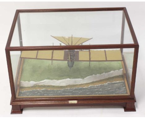 An exhibition quality approx 1/72 scale wooden hand made model of a Hensons (proposed) aerial steam carriage 1845, housed in 