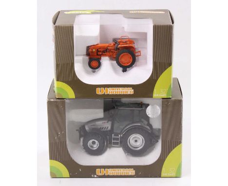 A Universal Hobbies 1/32 scale boxed tractor group to include a Renault D22 and a Huerlimann XM100 both in original window bo