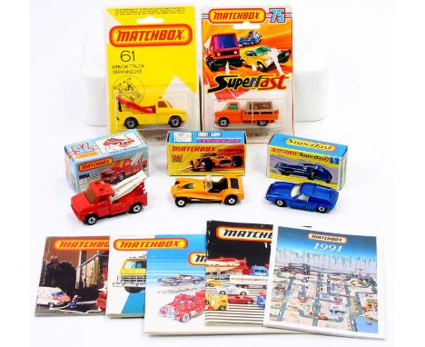 A collection of boxed Matchbox Lesney Superfast models comprising No. 5 Lotus Europa, No. 60 Lotus Super Seven, and 3x Ford T