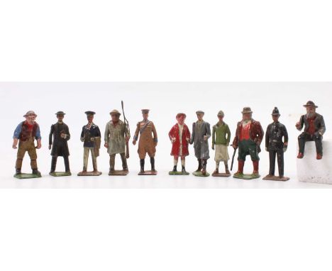 A collection of mainly Briains mixed farm and civilian lead hollow cast miniatures to include a No. 810 pre-war yachtsman fig