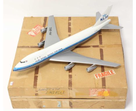 A Skyland Models of England large scale wooden hand made model of a KLM Royal Dutch Airlines PH-BKL Boeing 747 passenger airc