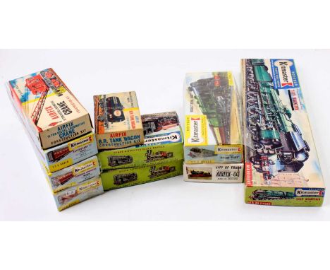 A collection of mostly Rosebud Kitmaster HO OO and TT3 scale railway-related model kits, examples include a 241P Mountain Loc