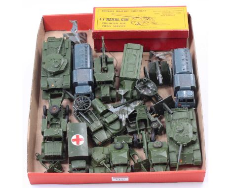 A collection of mostly Dinky Toys military diecast, with specific examples including No. 642 Pressure Refueller, No. 661 Scam