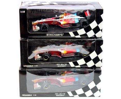 A Minichamps Pauls Model Art 1/18 scale Williams F1 limited edition boxed F1 race car group to include a Super Tec FW21 Ralf 