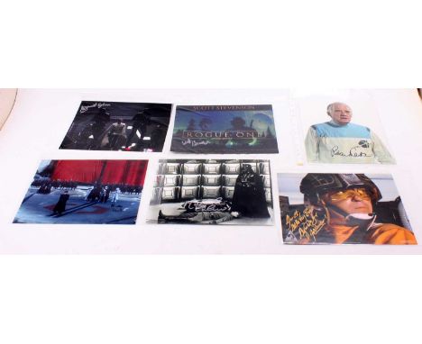 One tray of original signed photographs by various Star Wars actors to include Angus Macunnes as Gold Leader, Mickey Lewis as