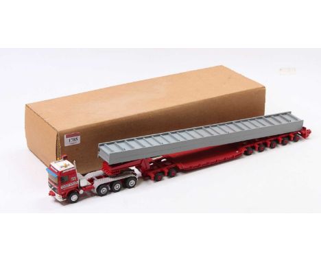 A Smith Auto Models (ASAM) 1/48th scale white metal model of a Heanor Haulage F16 4 Axle Tractor unit, with 7 axle low loader