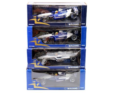A Minichamps Williams F1 Team, boxed 1/18 scale diecast group to include Williams F1 BMW FW23 Ralf Schumacher 2001 First GP W