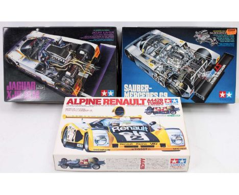 Tamiya 1/24th scale plastic Le Mans Racing kit group, 3 un-made examples to include No.24011 Alpine Renault A442B Turbo, a No