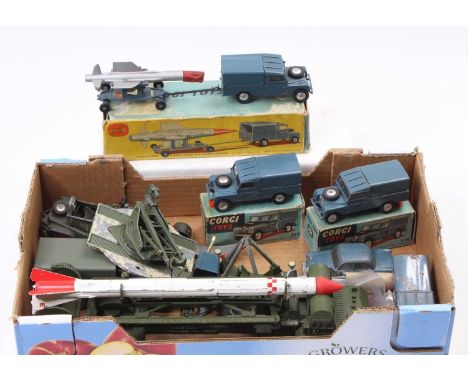 A tray containing a collection of play-worn Corgi Toys military diecasts including No. 1113 'Corporal' guided Missile on Erec