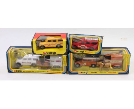 Corgi Toys boxed group of Land Rover models comprising No 44 Mounted Police Set, No. 47 Pony Club, No. 421 Forest Fire Warden