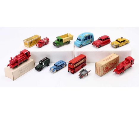 A collection of mixed vintage diecast models including a Budgie Toys Tonibell Ice Cream Van, a Lemco Ford Sedan, a boxed Kay 