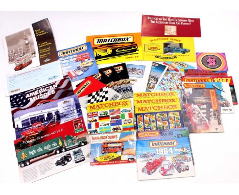 A collection of Matchbox Toys brochures and pocket catalogues including the years 1959, 1961, 1965, and others