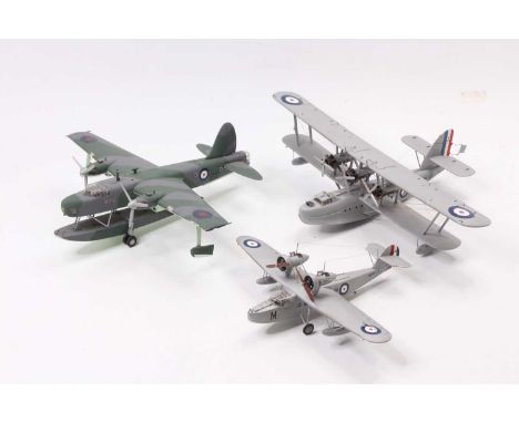 Three various wooden exhibition quality hand built 1/72 scale models of aircraft of the world  to include a Short Rangoon 193