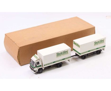 Alan Smith Auto Models (ASAM) 1/48th scale kit built model of a Ford Cargo 4x2 Rigid with a draw bar matching box trailer, fi