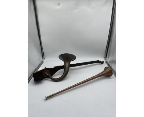 A T Howson Phono-Fiddle Reg.No.287991, along with Copper and Brass Trumpet. 
