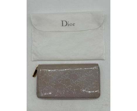 Christian Dior - Dior Patent Leather Nude/Beige/Pink Signature Zip Around Wallet Purse. 