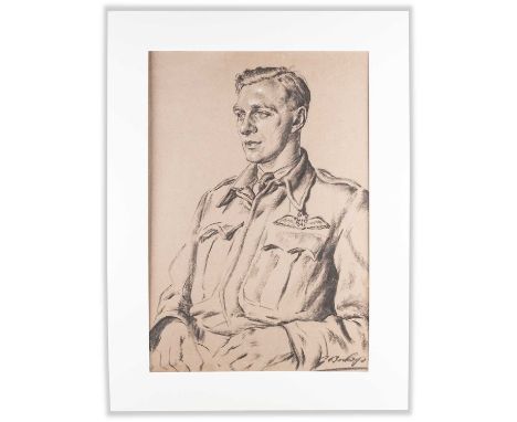 20TH CENTURY BRITISH SCHOOL PORTRAIT OF AN RAF OFFICER Indistinctly signed
Charcoal, unframed
 50.5cm x 34.5cm