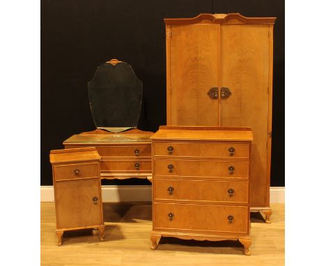 A Heathland Furniture five-piece bedroom suite, comprising wardrobe, 184cm high, 95cm wide, 55cm deep, dressing table, 147.5c